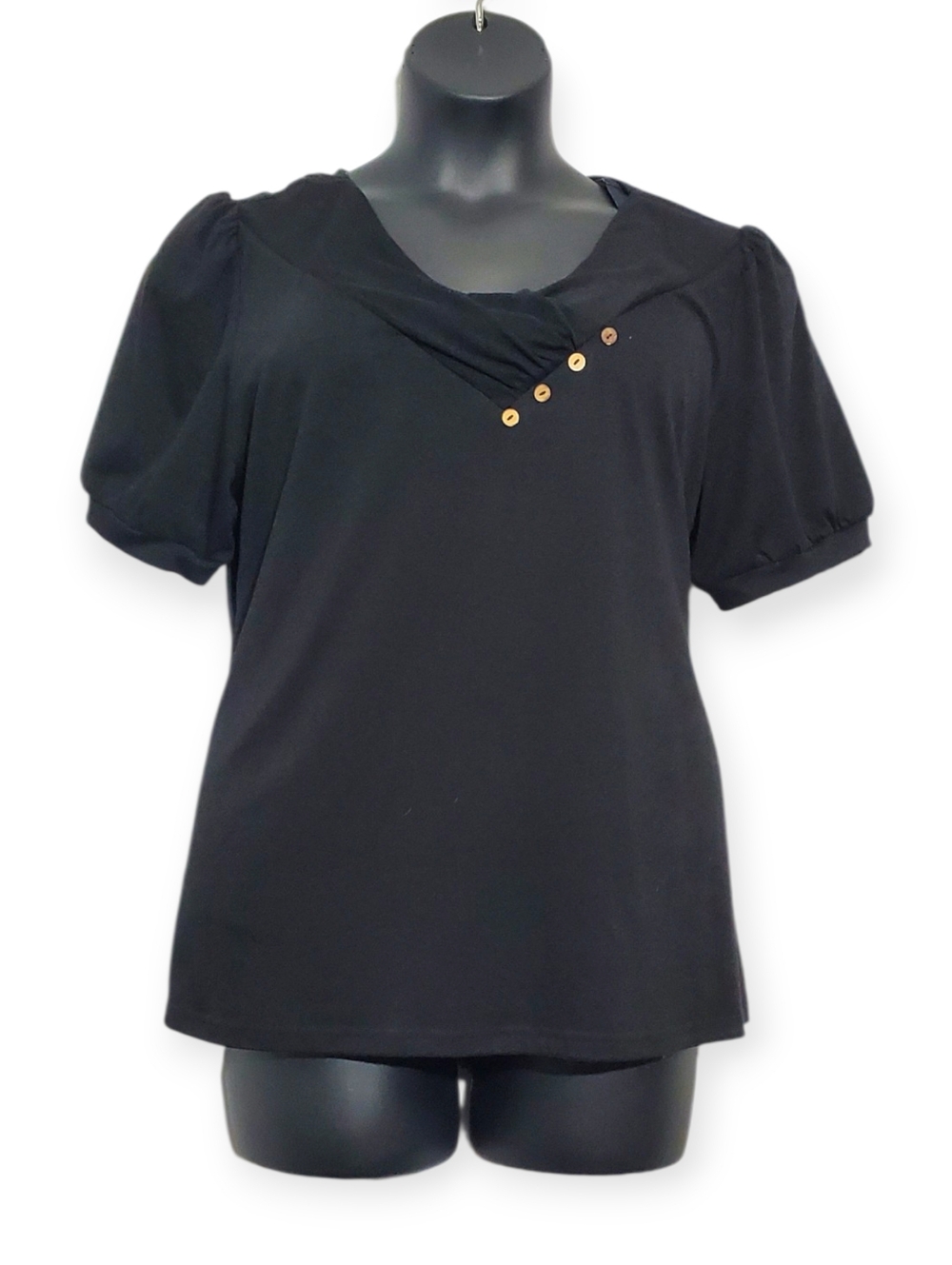 Zanzea Black Short Sleeve Top with Accent Buttons